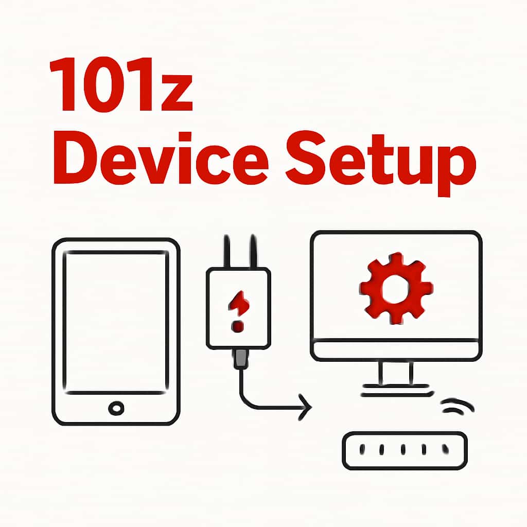 An educational diagram detailing steps for setting up the 101z device.