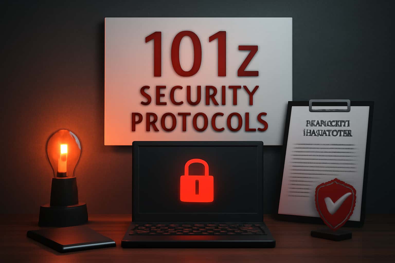 An informative visual representation of 101z Security Protocols, showcasing high-tech elements.