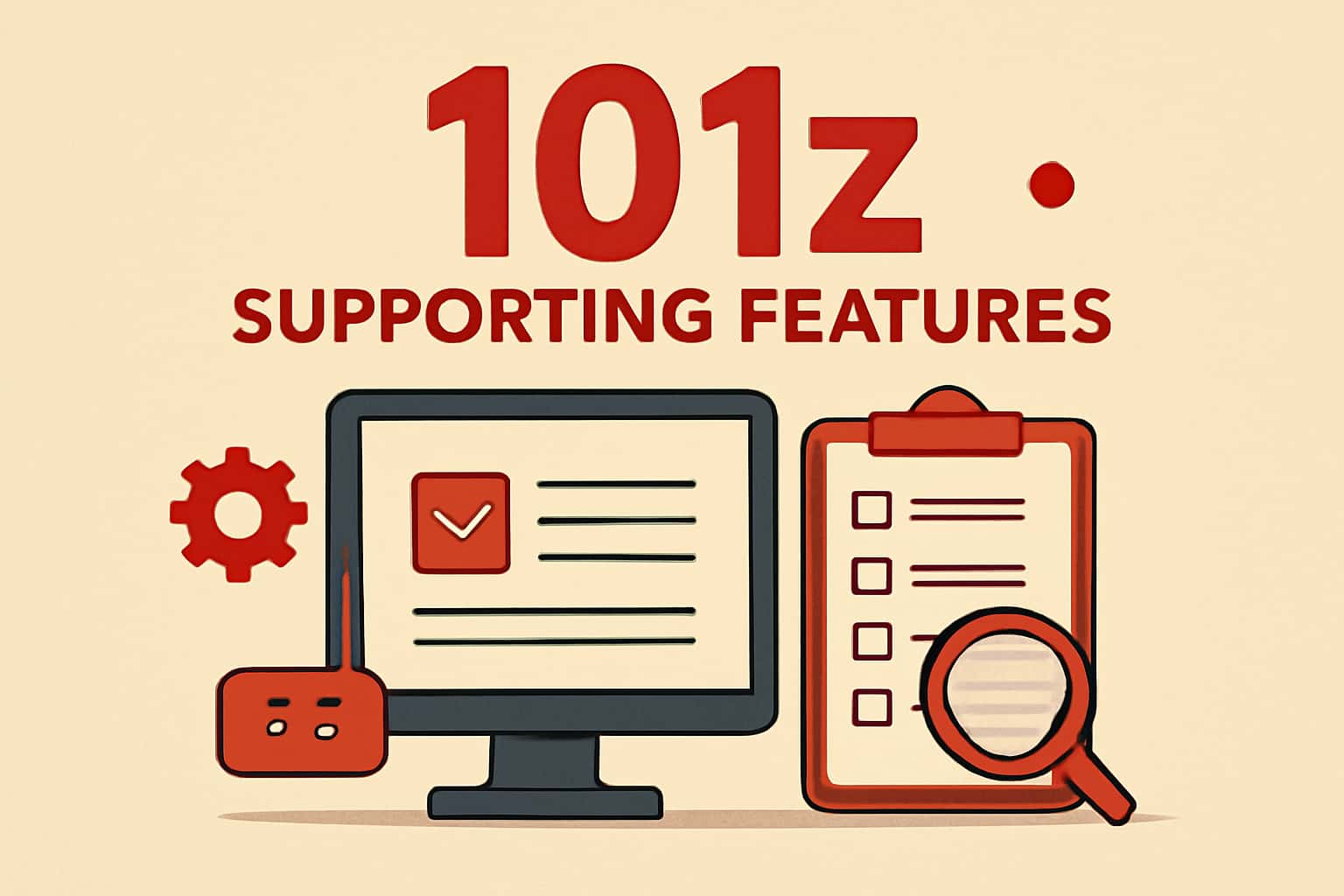 Informational scene representing 101z features with text.